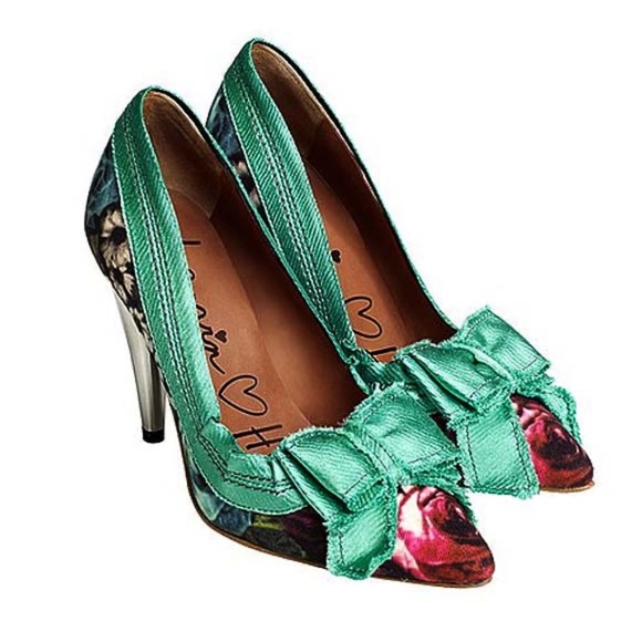 LANVIN x H&M GREEN FLORAL PUMP SATIN BOW - Picture 1 of 10